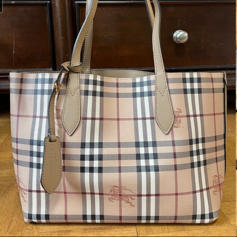 Reversible Tan and Check Burberry Tote